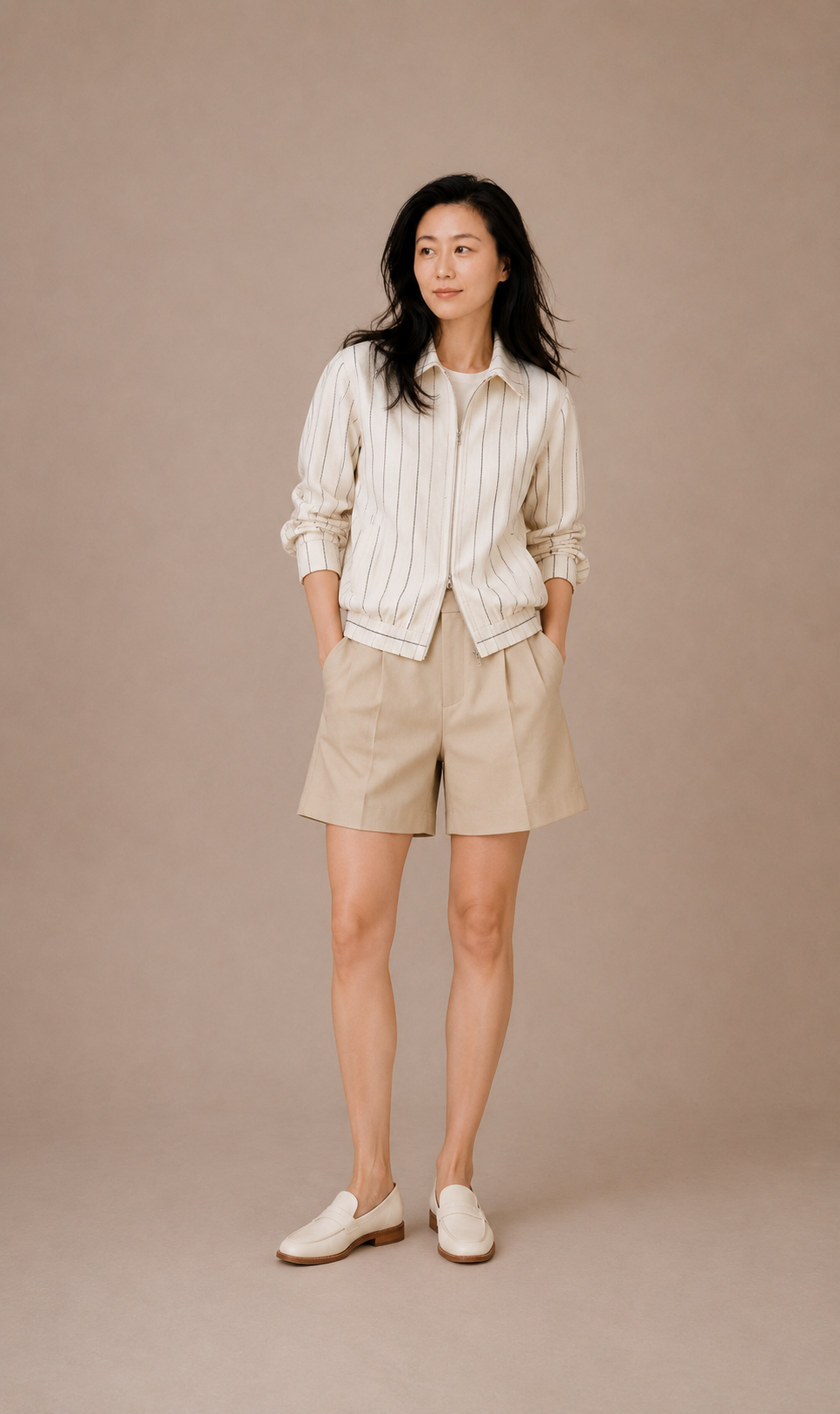 Colombo Ivory Stripe Wool Zip Jacket