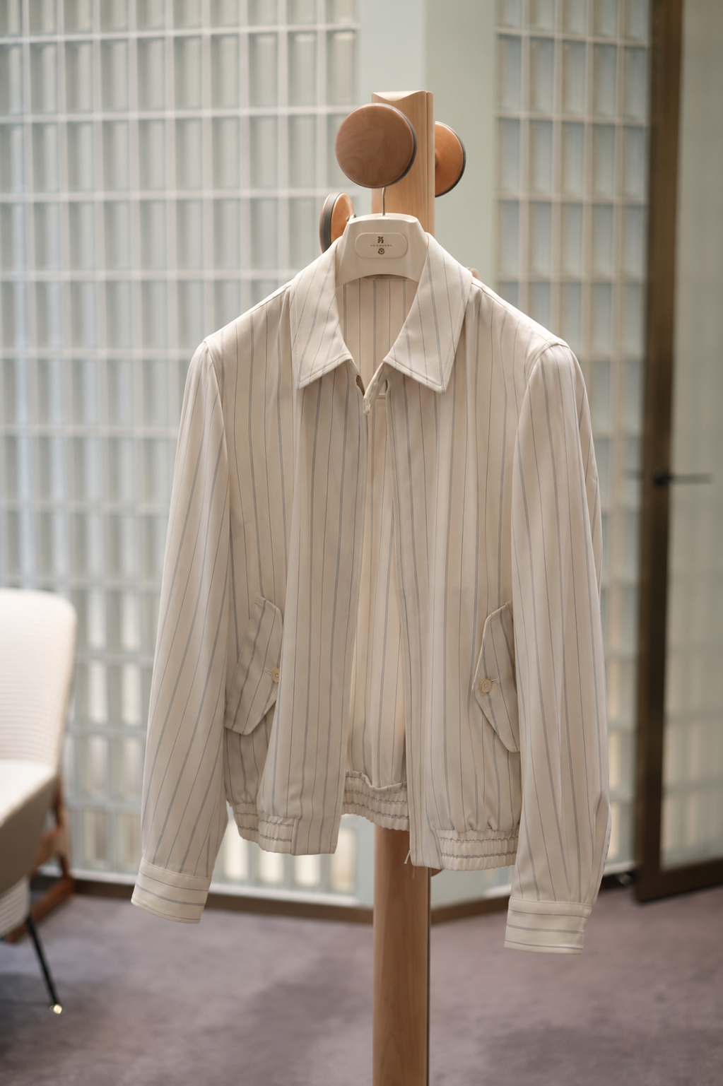 Colombo Ivory Stripe Wool Zip Jacket